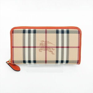 BURBERRY Check Prorsum Round Zip Long Wallet Beige Orange